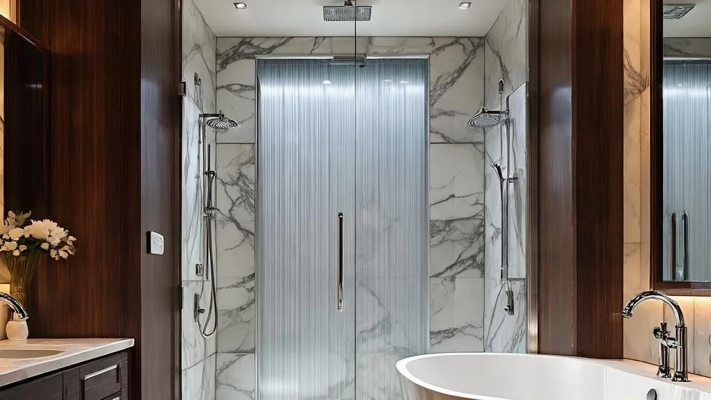 Luxury bathroom with freestanding tub and walk-in shower
