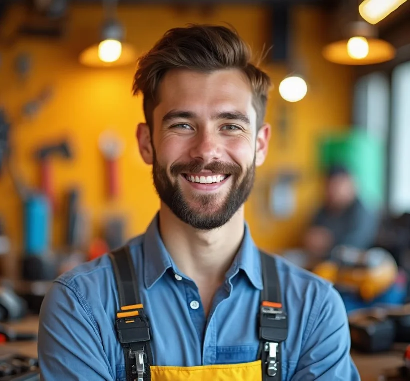 A cool young FixFlow tradesperson ready for work