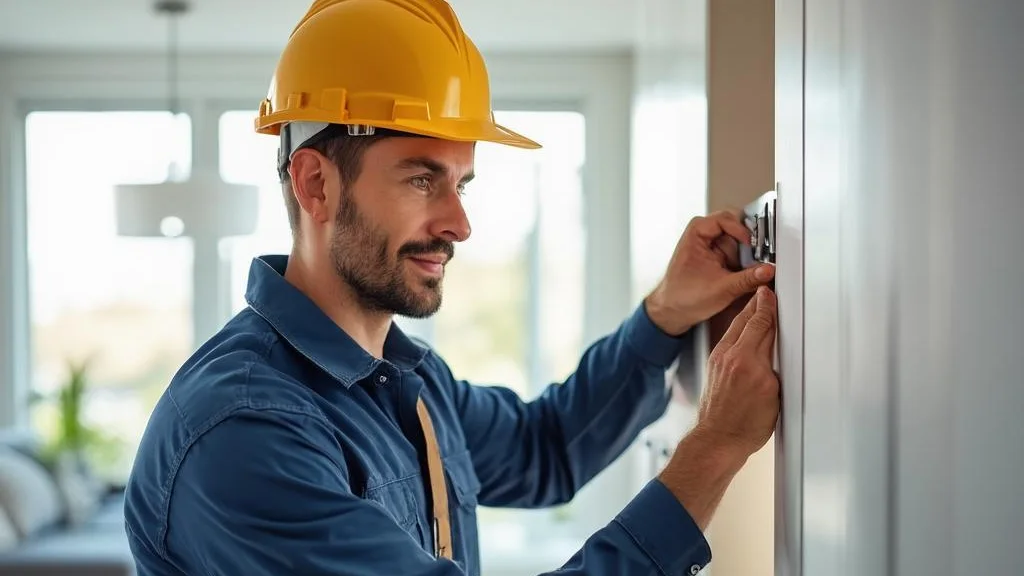 A young handyman fixing something in a bright modern home