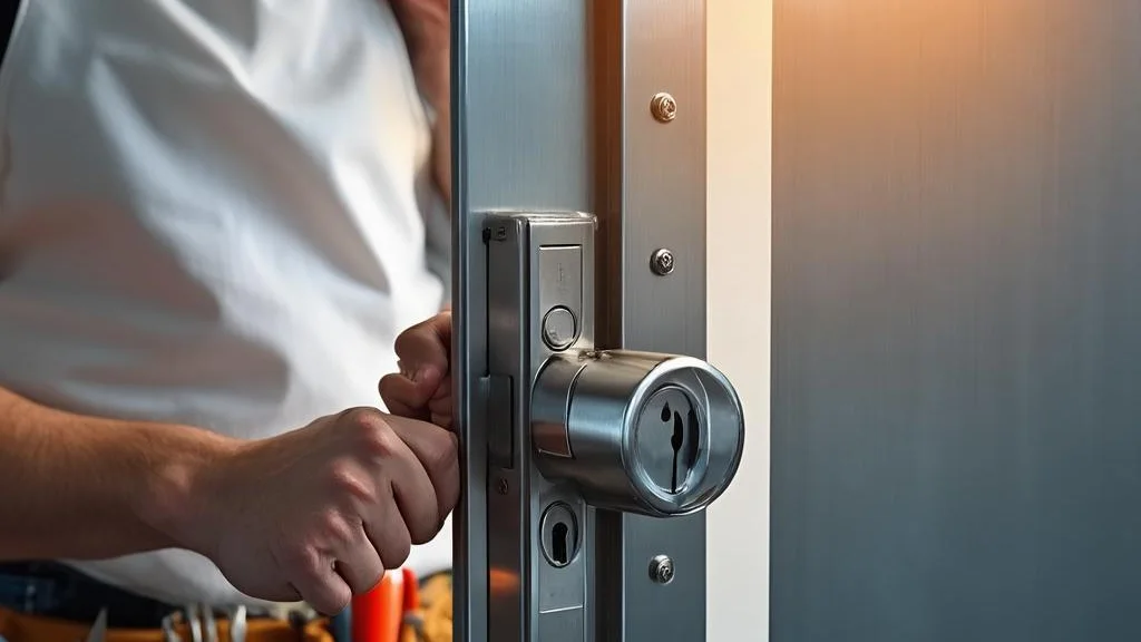 Fortress locksmith fitting a high-security lock to a front door