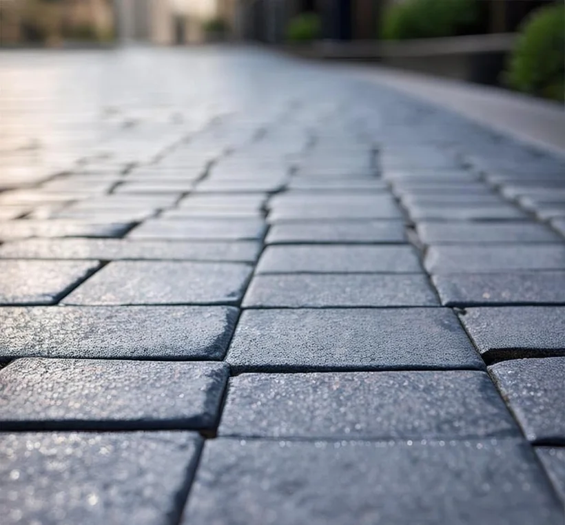 Close-up of premium grey block paving with crisp joints