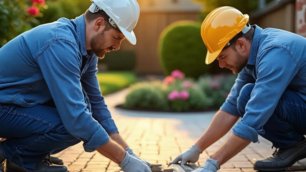 Stonecraft team laying premium block paving on a prepared base