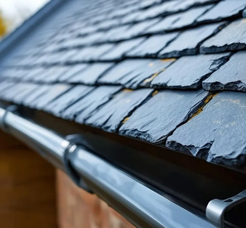 Neat slate tiles and freshly fitted guttering detail
